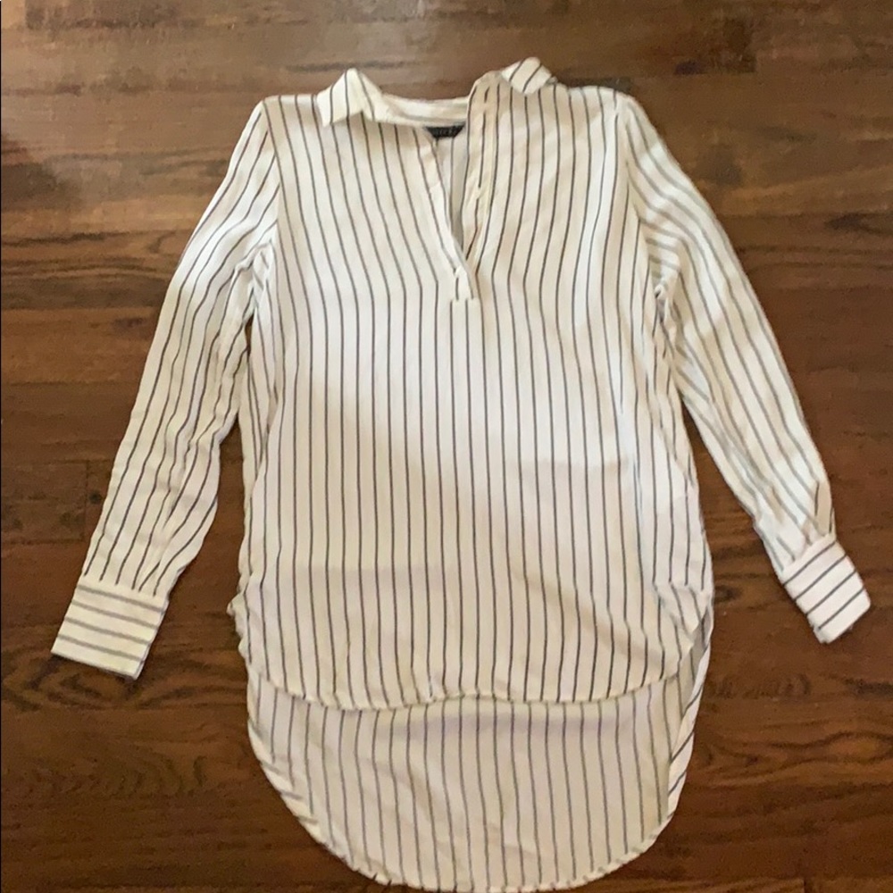 Zara Woman Striped Grey and White Work Blouse